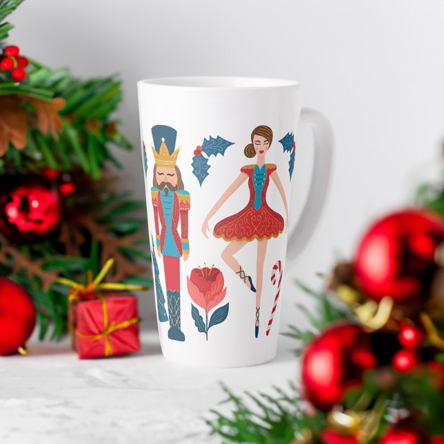 Caneca De Café Latte Carateres de Balé de Nozes de Natal Festivo (Festive Christmas Nutcracker Ballet Characters Latte Mug)