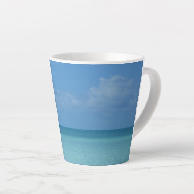 Caneca De Café Latte Caribe Horizonte Turquesa Tropical Azul (Ângulo direito)