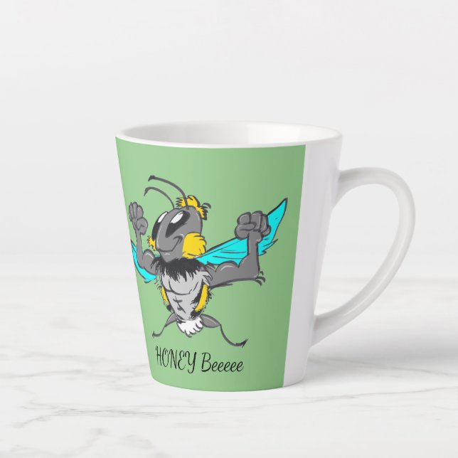Caneca De Café Latte Caricatura Bumble Cute Bee Cust.Text Latte Mug (Direita)