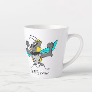Caneca De Café Latte Caricatura Bumble Cute Bee Cust.Text Torneira Bran