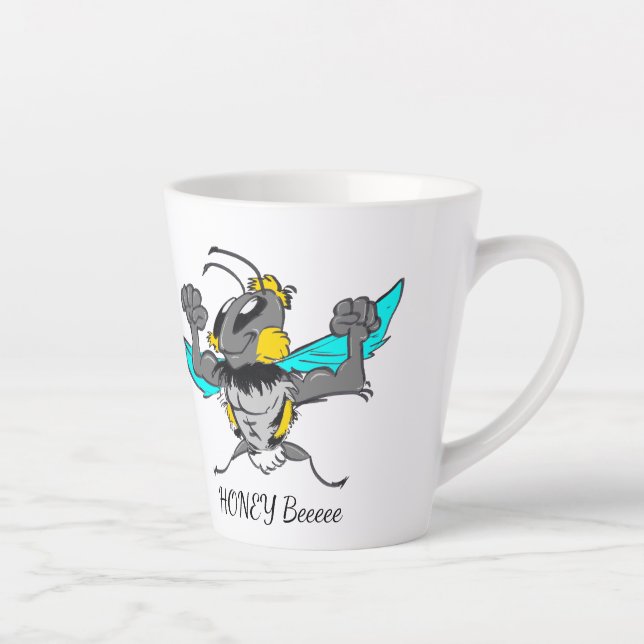 Caneca De Café Latte Caricatura Bumble Cute Bee Cust.Text Torneira Bran (Direita)