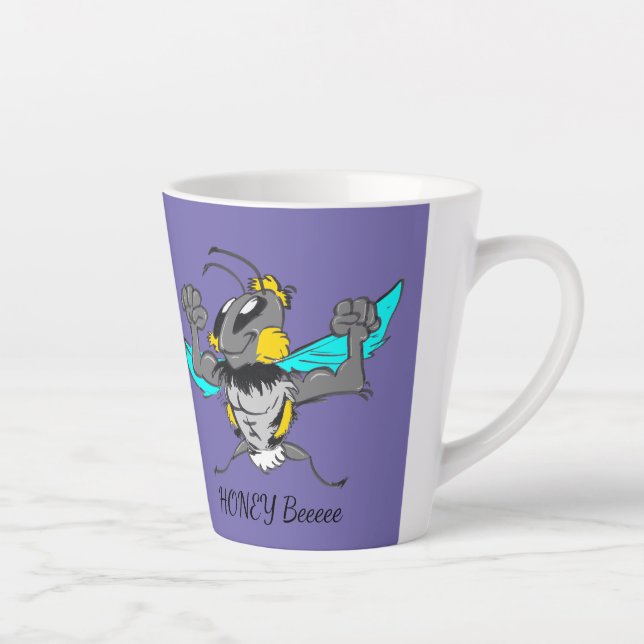 Caneca De Café Latte Caricatura De Bumble Cute Cust.Text Lata Roxa (Direita)