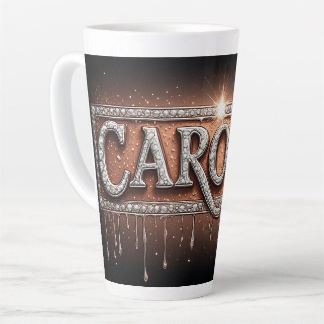 Caneca De Café Latte Carolyn Nome em Ouro Gotejante (Ângulo esquerdo)
