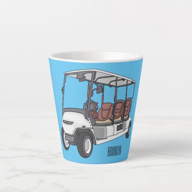 Caneca De Café Latte Carrinho de golfe / desenho animado de buggy de go (Frente)