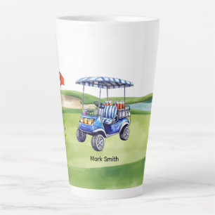 Caneca De Café Latte Carrinho de golfe no green do campo de golfe