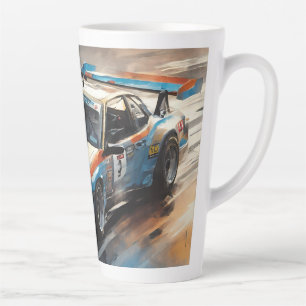 Caneca De Café Latte Carro de Corrida Azul esportivo