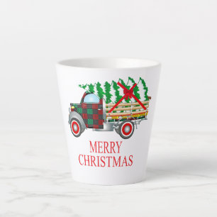 Caneca De Café Latte Carro de Natal Antigo com Desenho de Árvore