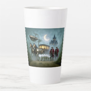 Caneca De Café Latte Carruagem Steampunk Com Cocheiros e Lobos Brancos