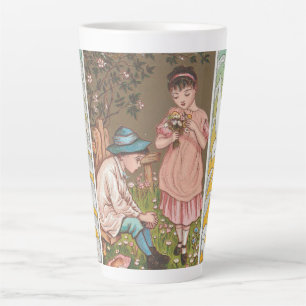 Caneca De Café Latte Cartão de Dia dos Namorados da Era Vitoriana Antig