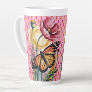 Caneca De Café Latte Cartão de Saudação Floral de Aquarela Elegante