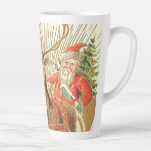 Caneca De Café Latte Cartão Postal de Natal VIntage, Papai Noel com Ren