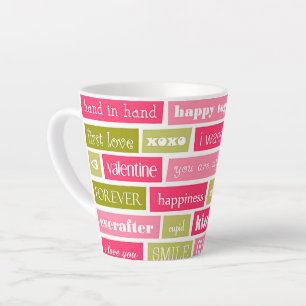Caneca De Café Latte Cartas de Amor Rosa e Verde