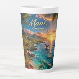 Caneca De Café Latte Cartaz de Viagem da Costa Tropical do Maui Havaí