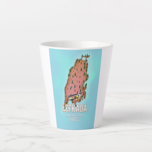 Caneca De Café Latte Cartaz de viagem Lefkada Grécia. (Frente)