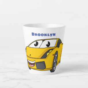 Caneca De Café Latte Cartografia de carro esportivo amarelo e bonito