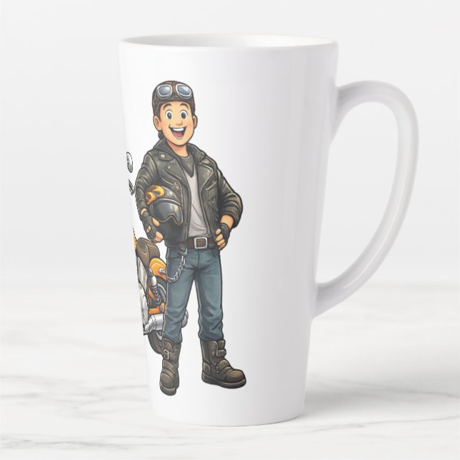 Caneca De Café Latte Cartoon Biker with Powerful Motorcycle Rider Art (Direita)