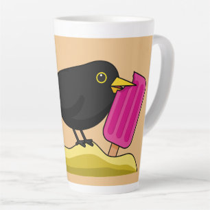 Caneca De Café Latte Cartoon Blackbird Comendo Um Sorvete