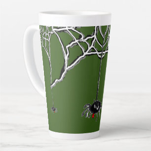 Caneca De Café Latte Cartoon das Aranhas Engraçadas. Caneta Verde Late