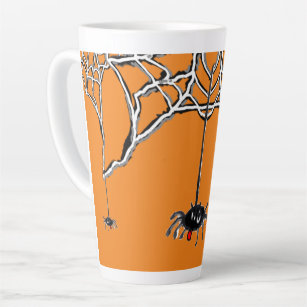 Caneca De Café Latte Cartoon das Aranhas Engraçadas. Laranja Latte Mug