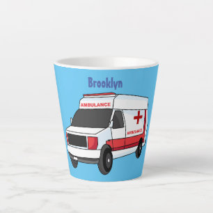 Caneca De Café Latte Cartoon de ambulância vermelha