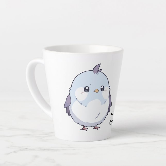 Caneca De Café Latte Cartoon de Aves Cute Kawaii Chubby - Pastel Adoráv (Ângulo esquerdo)