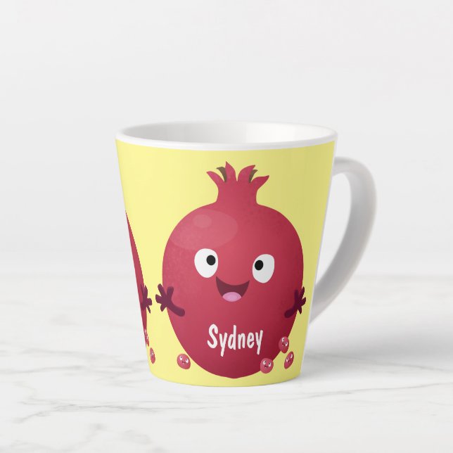 Caneca De Café Latte Cartoon de fruta de romã giro (Ângulo direito)
