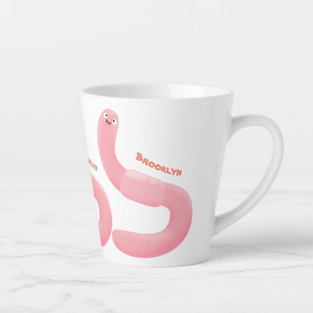 Caneca De Café Latte Cartoon de minhoca rosa-branca (Direita)
