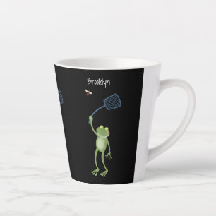 Caneca De Café Latte Cartoon de mosca verde-sapo engraçado