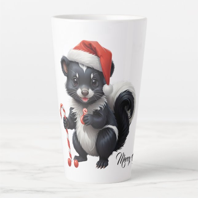 Caneca De Café Latte Cartoon de Skunk de Natal bonito (Frente)