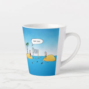 Caneca De Café Latte Cartoon de Voleibol de Tubarão Engraçado