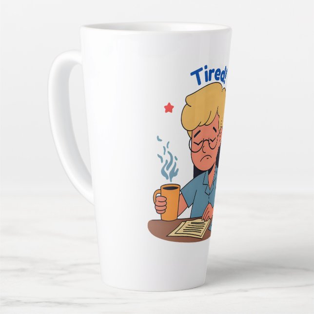 Caneca De Café Latte Cartoon do Office Worker Cansado - Café e Trabalho (Ângulo esquerdo)