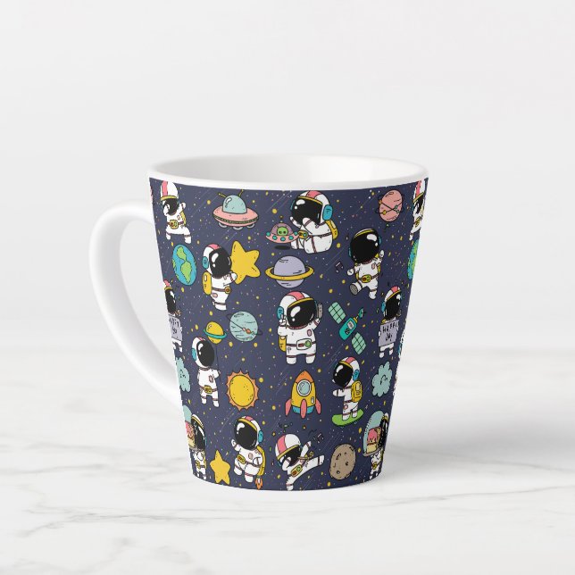 Caneca De Café Latte Cartoon espacial astronauta (Ângulo esquerdo)