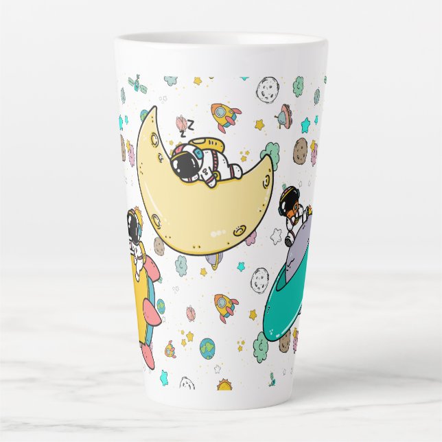 Caneca De Café Latte Cartoon espacial astronauta (Frente)