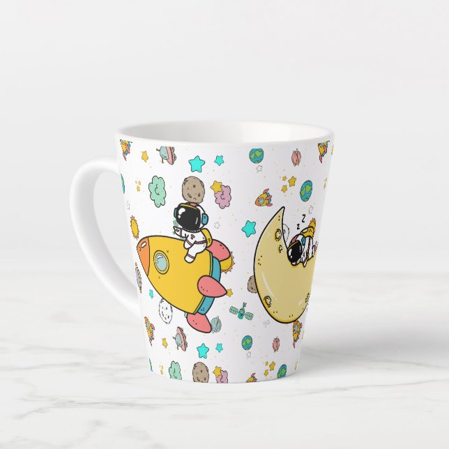 Caneca De Café Latte Cartoon espacial astronauta (Ângulo esquerdo)