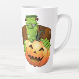 Caneca De Café Latte Cartoon Frankenstein Monster com Pumpkin