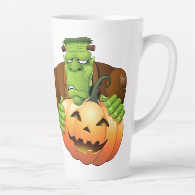 Caneca De Café Latte Cartoon Frankenstein Monster com Pumpkin (Direita)
