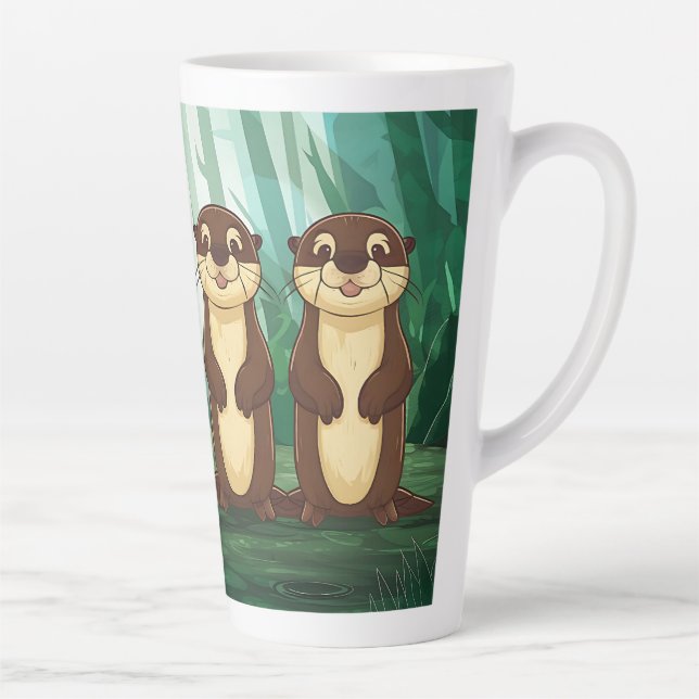 Caneca De Café Latte Cartoon Otters (Direita)