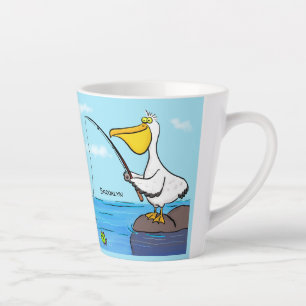 Caneca De Café Latte Cartoon pelicano de pesca engraçado