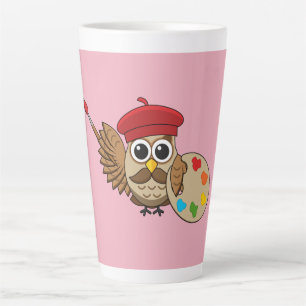 Caneca De Café Latte Cartoon Pintor Coruja