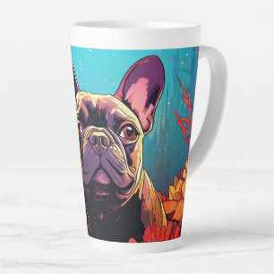 Caneca De Café Latte Cartoon Pug in a Garden Latte Mug
