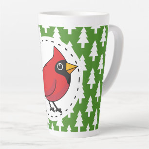 Caneca De Café Latte Cartoon Red Cardinal sobre Pinheiros Brancos Verde
