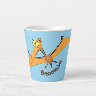 Caneca De Café Latte Cartoon voador de pterodátilo, cor de laranja giro