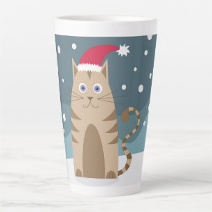 Caneca De Café Latte Cartoon xmas vestindo chapéu de santa em flocos de