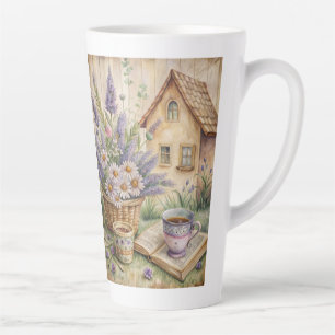 Caneca De Café Latte Casa de Chá Lavanda Cottage Core