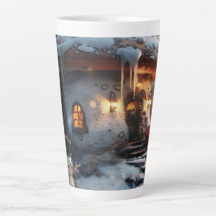 Caneca De Café Latte Casa de cogumelos na neve