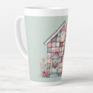 Caneca De Café Latte Casa Floral Cottagecore de Patchwork Falso