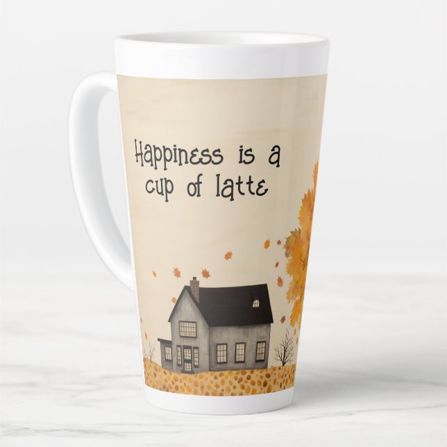 Caneca De Café Latte Casa no outono Felicidade Latte (Ângulo esquerdo)