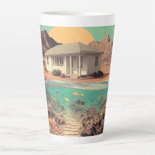 Caneca De Café Latte Casa Surrealista no Deserto com Recife Subaquático