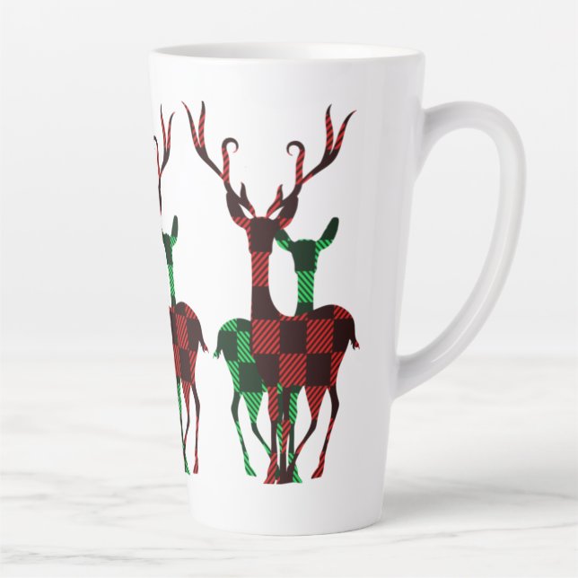 Caneca De Café Latte Casal da Xadrez de Buffalo Vermelho e Verde Elegan (Direita)