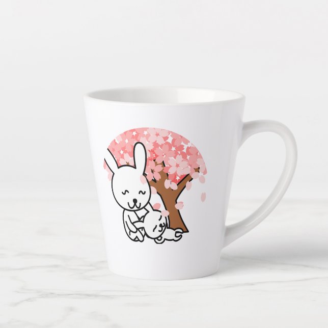 Caneca De Café Latte Casal de coelho de Sakura Tree Cute Kawaii (Direita)